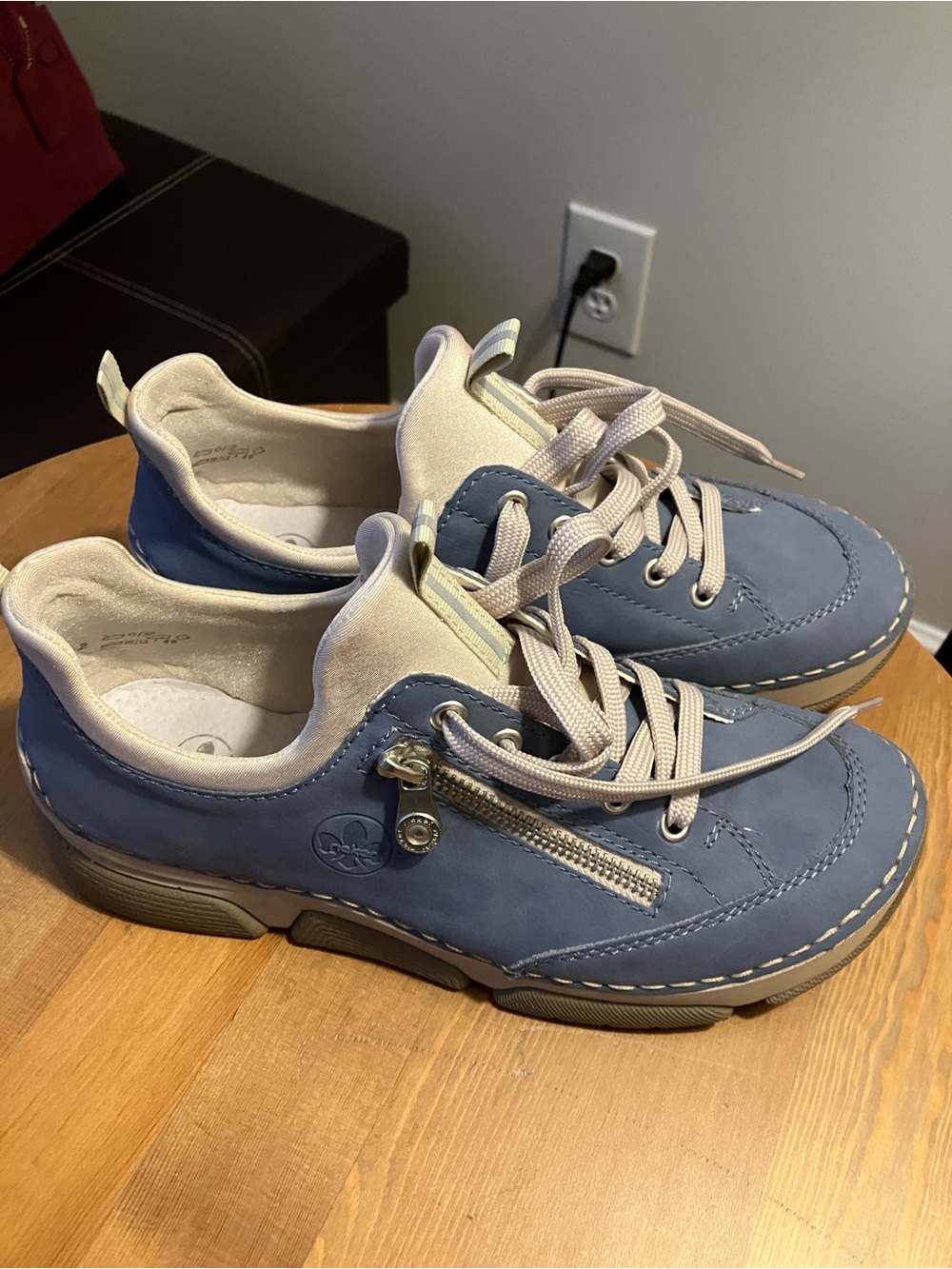 Rieker Blue Lace-Up Sneakers with Side Zip